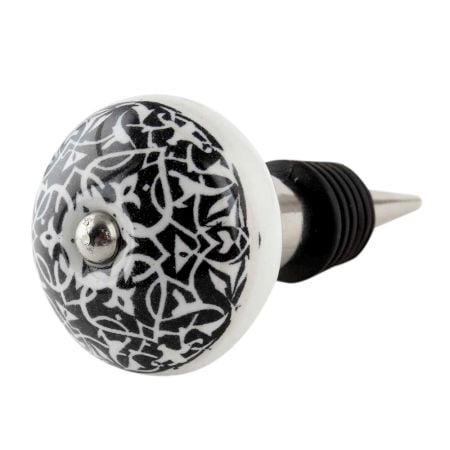 Black And White Floral Ceramic Wine Bottle Stopper